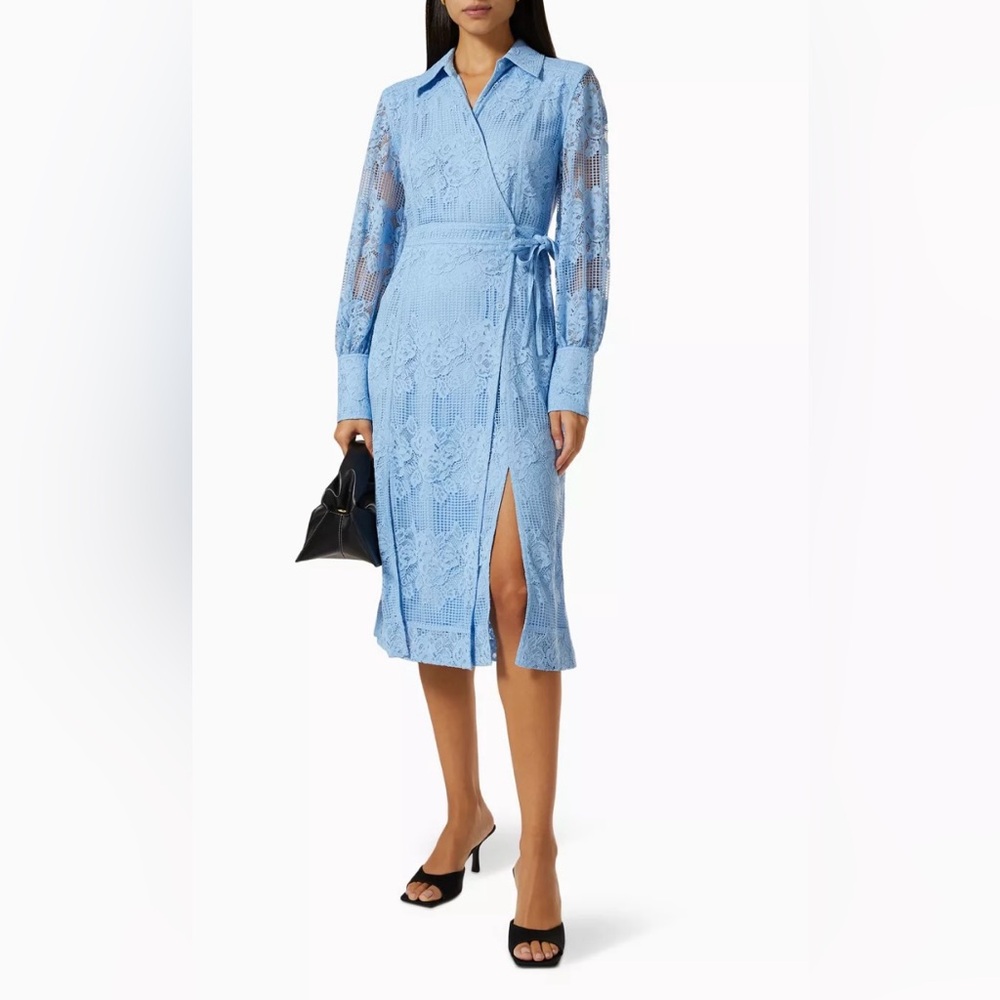 Ganni Blue Lace Midi Dress In Placid Blue , pre-owned, size 36